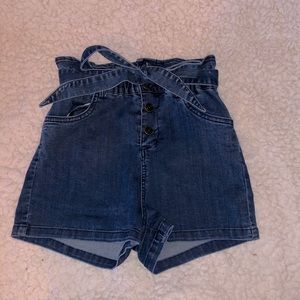 Denim Paper Bag High Waisted Shorts